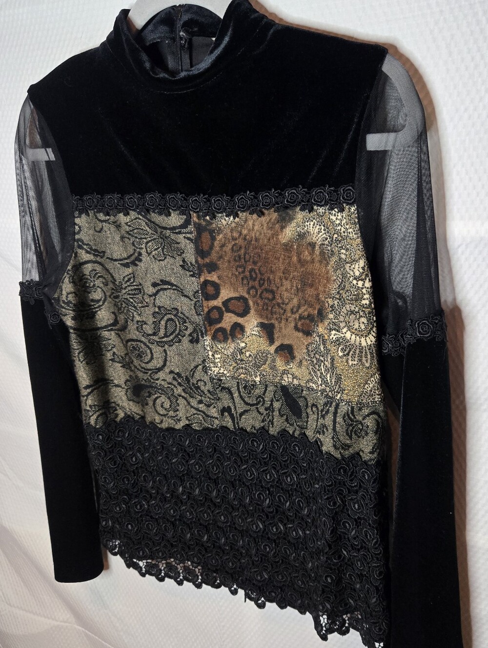 Black Velvet Mixed-Print Long Sleeve Vintage 90s Whimsygoth Top